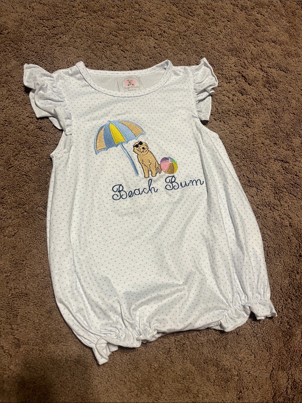 Baby Bubble Romper with Beach Pug and Umbrella - White with Pastel Accents